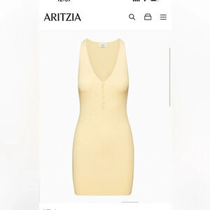 Aritzia Midi Wilfred Butter Yellow Ribbed V neck button detail midi dress Sz XS